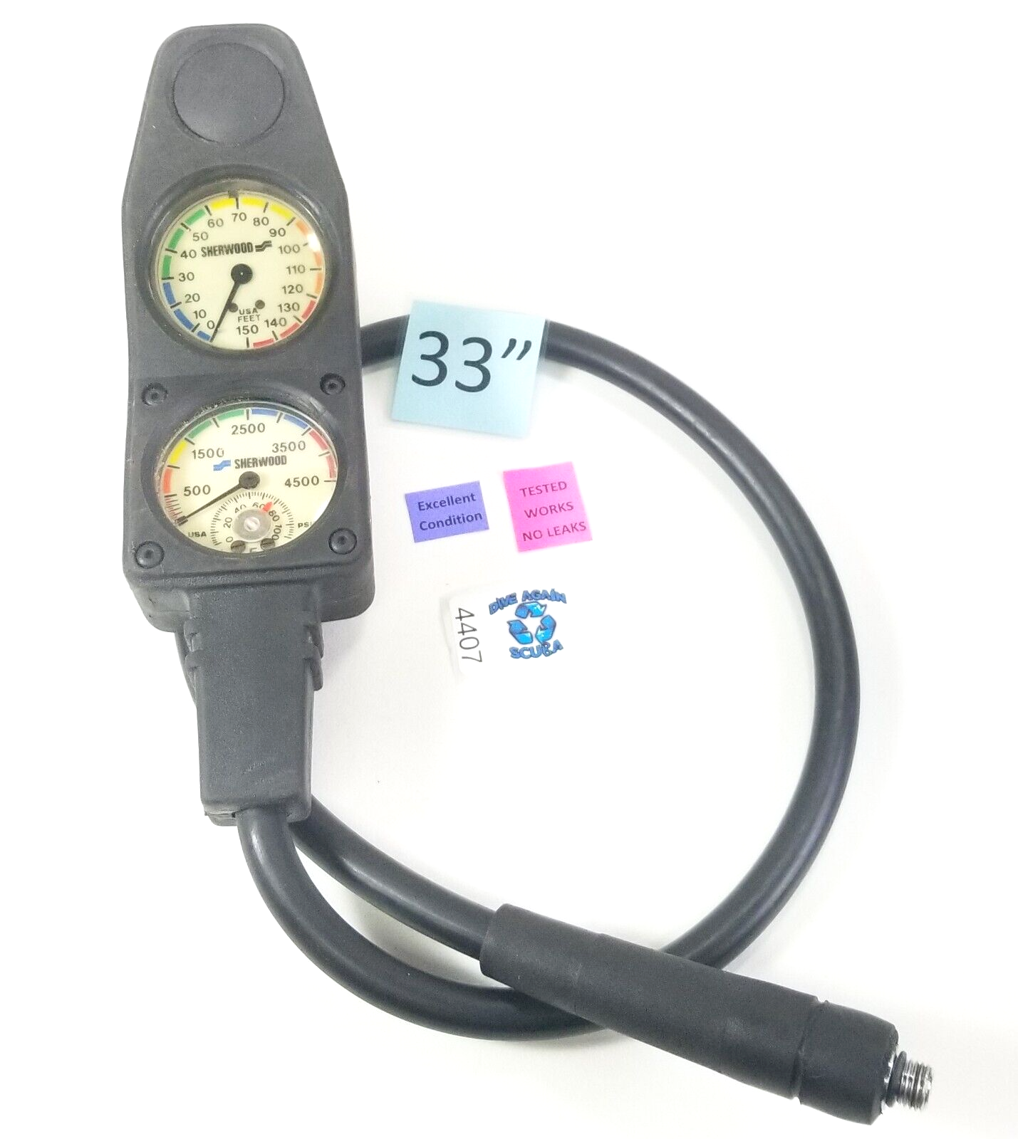 Sherwood Scuba Dive 2 Gauge Console Genesis 4500 SPG 150ft Depth #4407