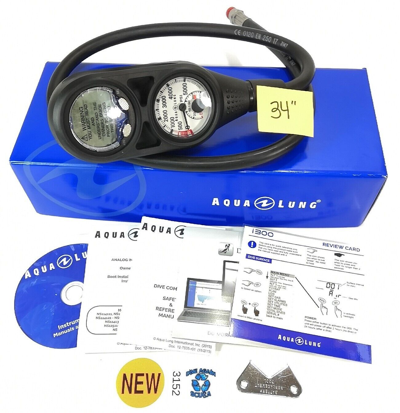 NEW Aqua Lung i300 DC 2 Gauge Computer Console Scuba Diving Air and Nitrox