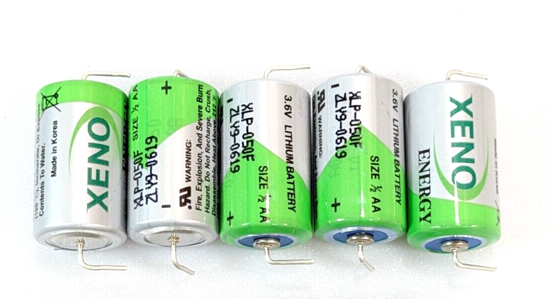5x XENO XLP-050F BATTERY 1/2 AA 3.6V LITHIUM + Axial Pins ER14250, LS14250