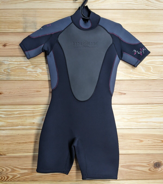 Aqua Lung PINK Shorty Wetsuit Quantum Stretch 3mm Women's Size 7/8 EXCELLENT!!