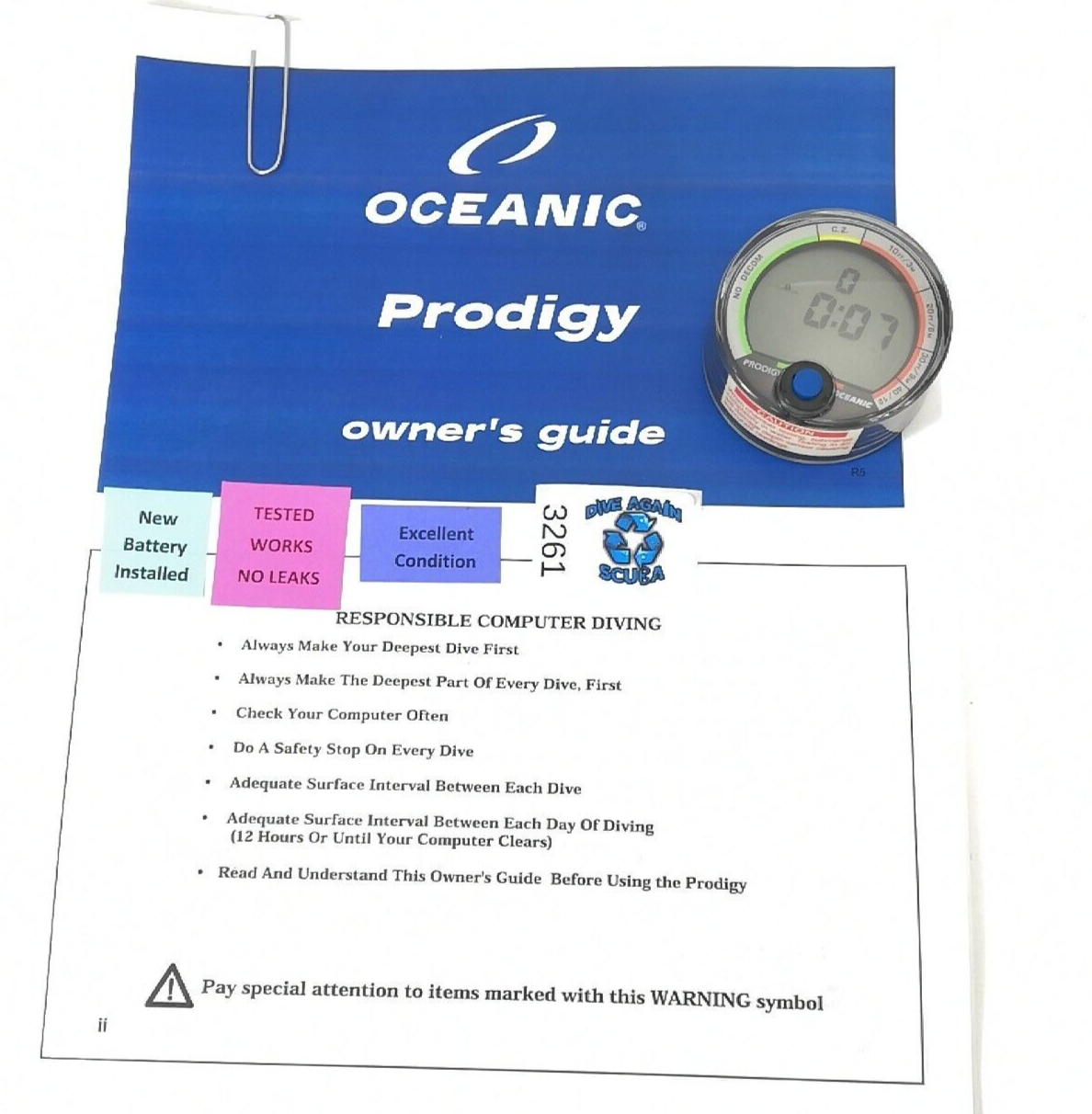 Oceanic Prodigy Scuba Dive Computer Puck Module with Manual                #3261