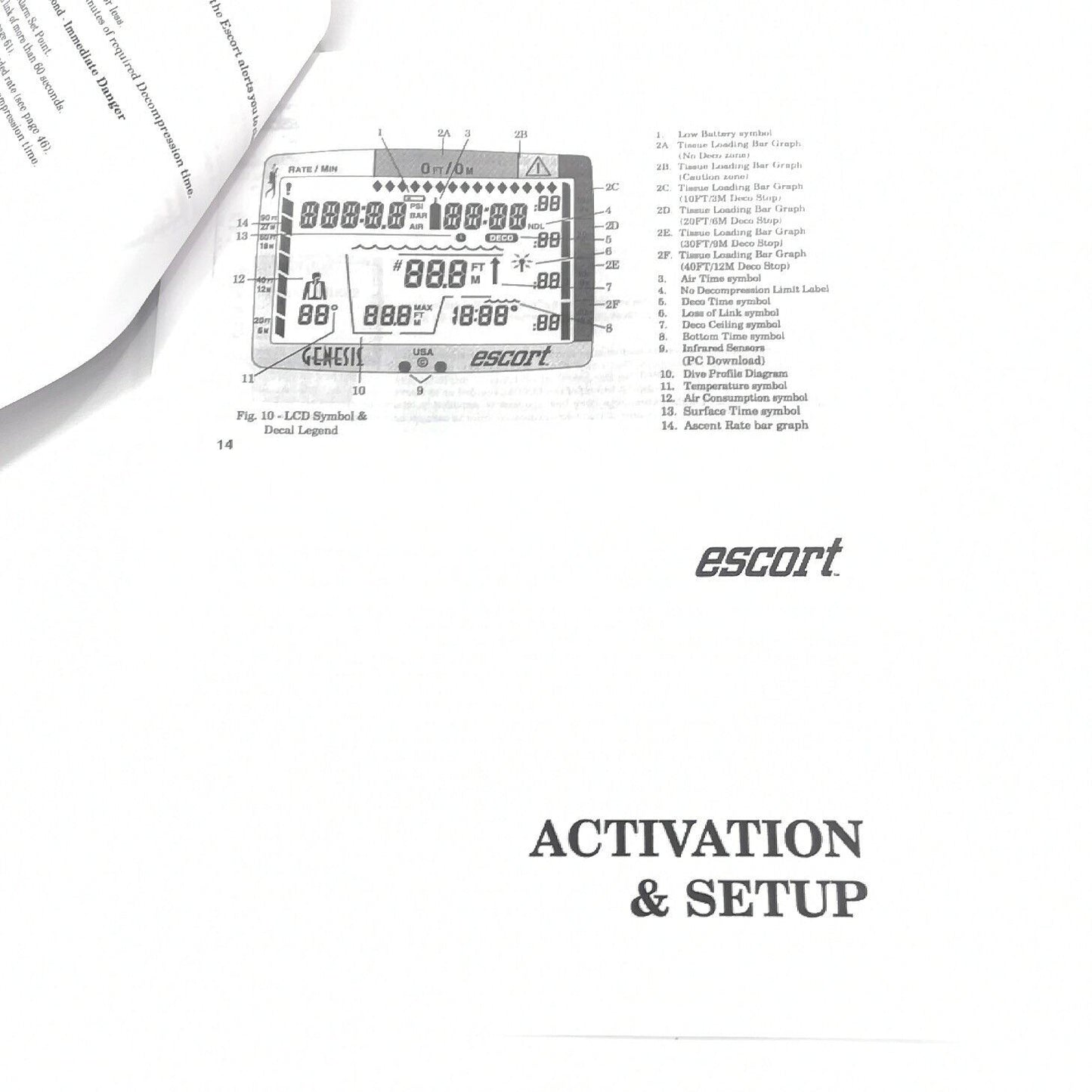 Genesis Escort Scuba Dive Computer Printed Manual
