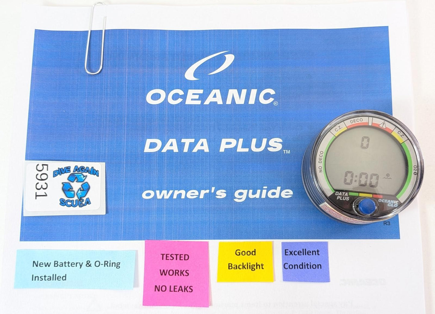 Oceanic Data Plus Air & Nitrox Puck Scuba Dive Computer + Manual EXCELLENT #59310