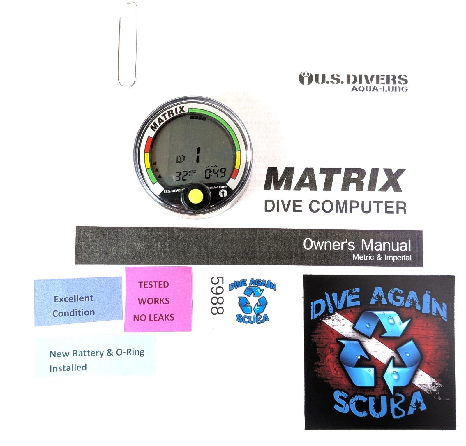 US Divers / Aqua Lung Matrix Scuba Dive Diving Computer Puck Module with Manual0