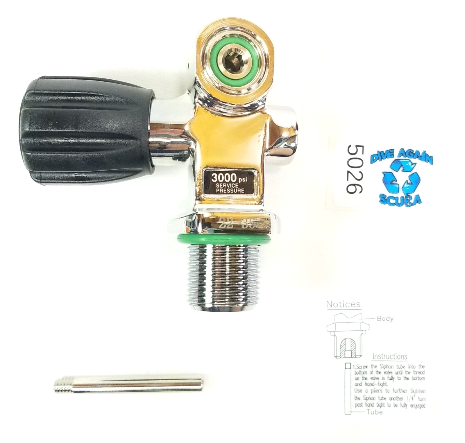 Scuba Diving 3000 PSI 230 Bar Pro Tank Valve Convertible DIN / Yoke Nitrox 3/4"8