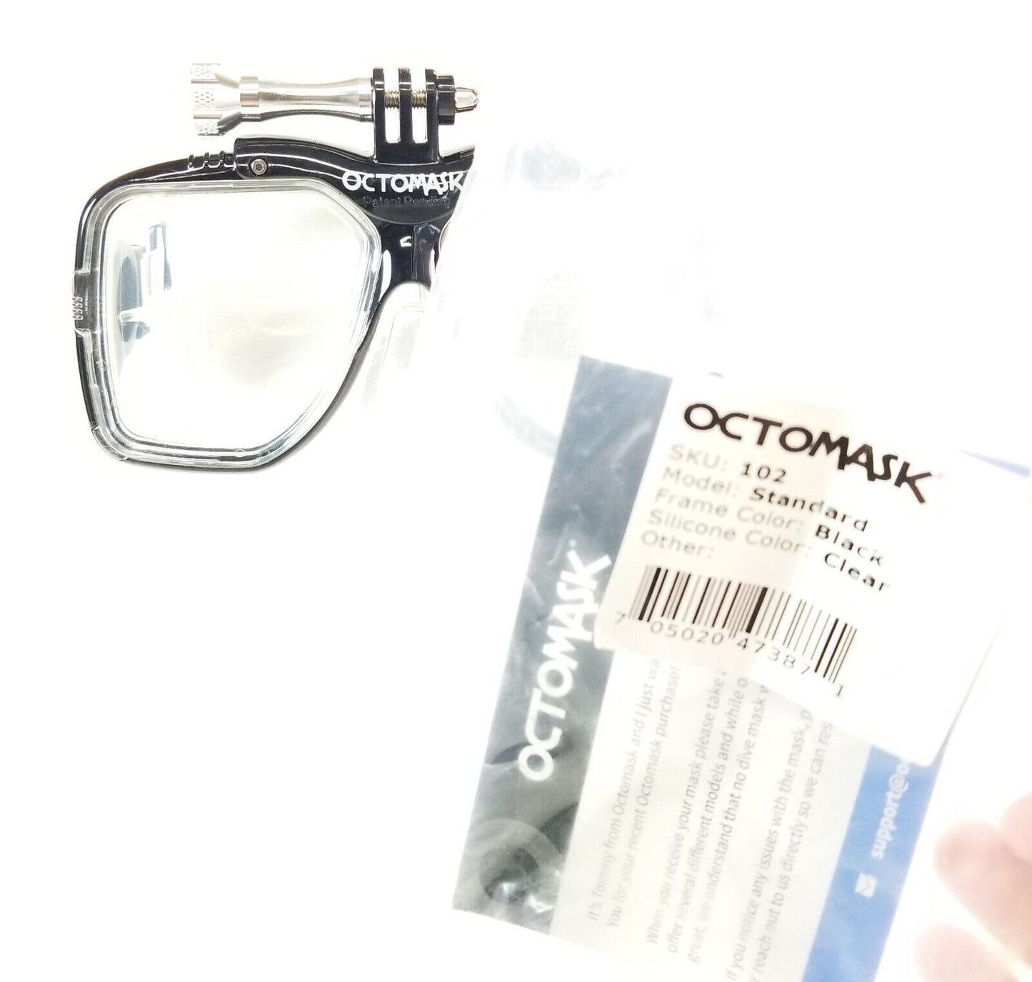 NEW Octomask Standard Scuba Diving Mask GoPro Hero Camera Mount Black / Clear