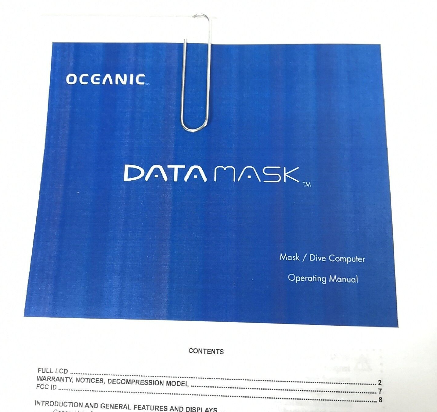 Oceanic DataMask Scuba Dive Wireless Computer Operating Manual Printed Data Mask2