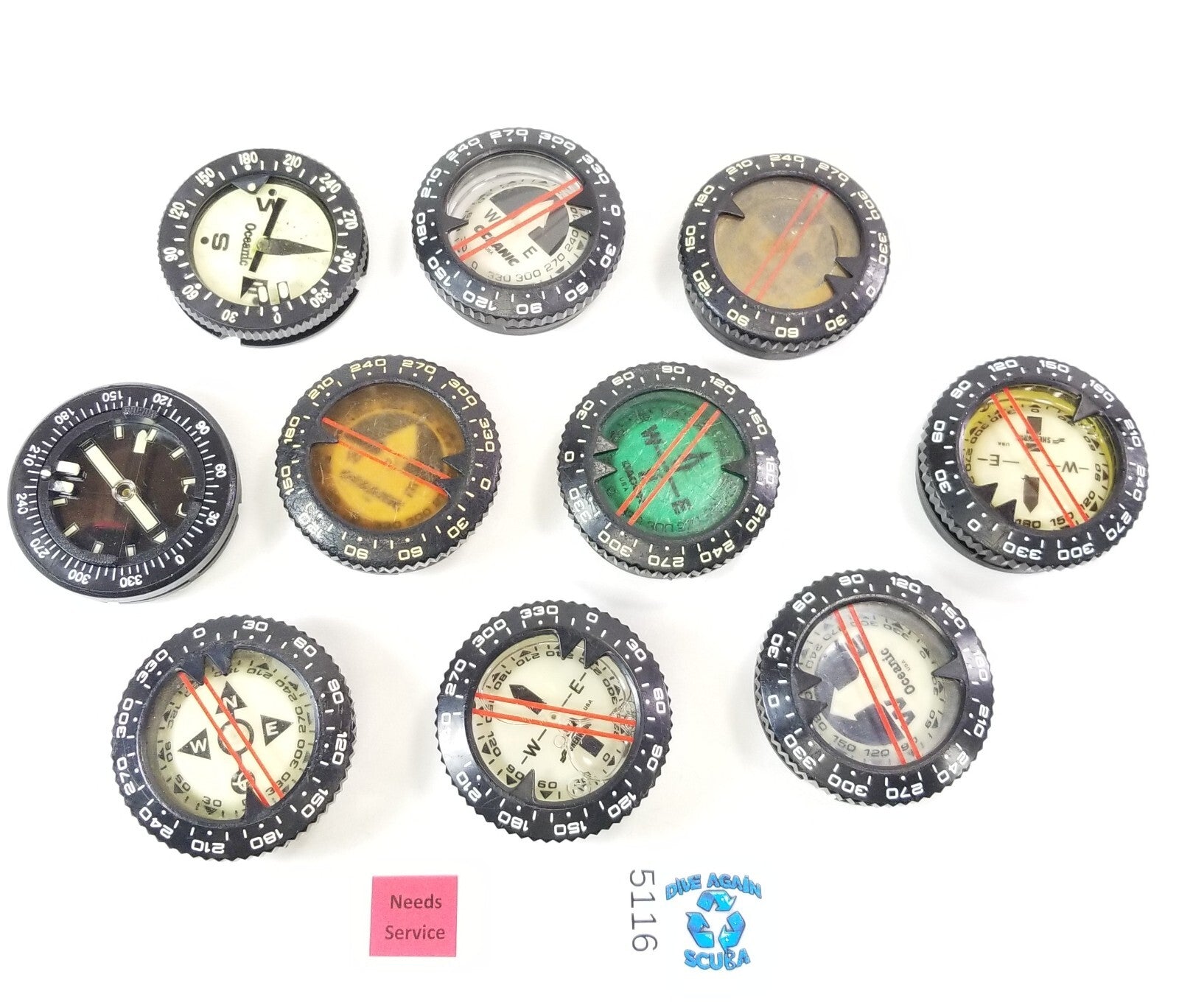 10X Compass Lot as-is Oceanic Submersible Puck Module Scuba Dive Sherwood, Aeris0