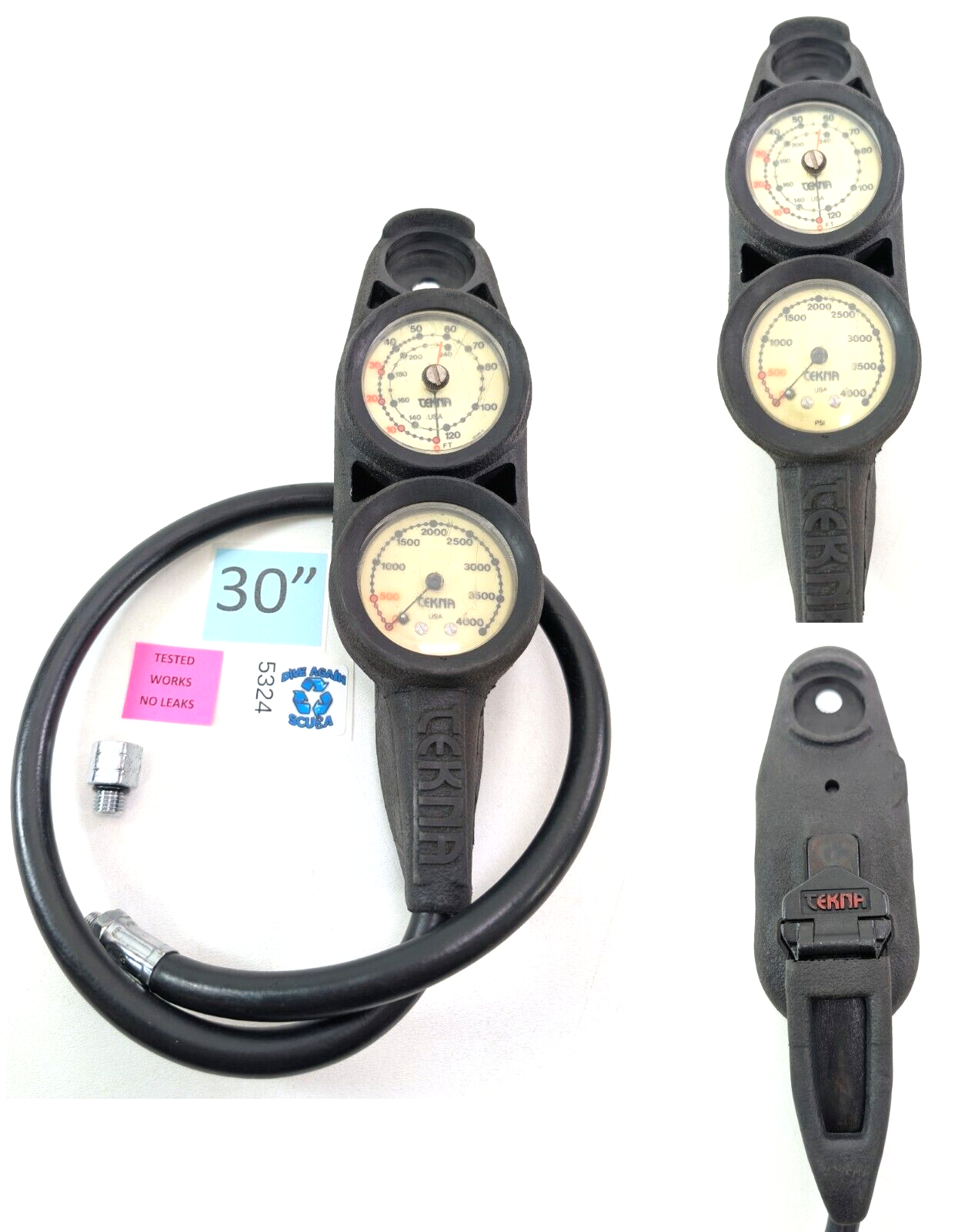 Tekna Scuba Dive 2, 3, or 4 Gauge Complete Console SPG, Depth, Knife Sheath0