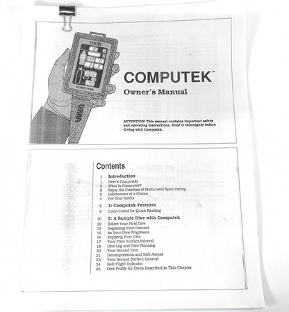 Tekna COMPUTEK Scuba Dive Computer Manual Printed 38 Pages (Ocean Edge Digitek)1