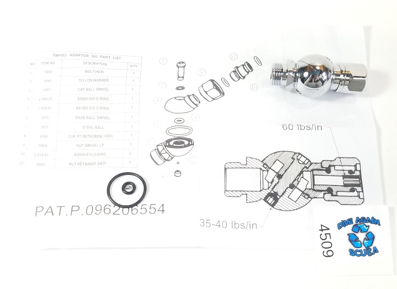Scuba Diving 360 Degree Ball Swivel Adapter Second 2nd Stage Regulator Hose3