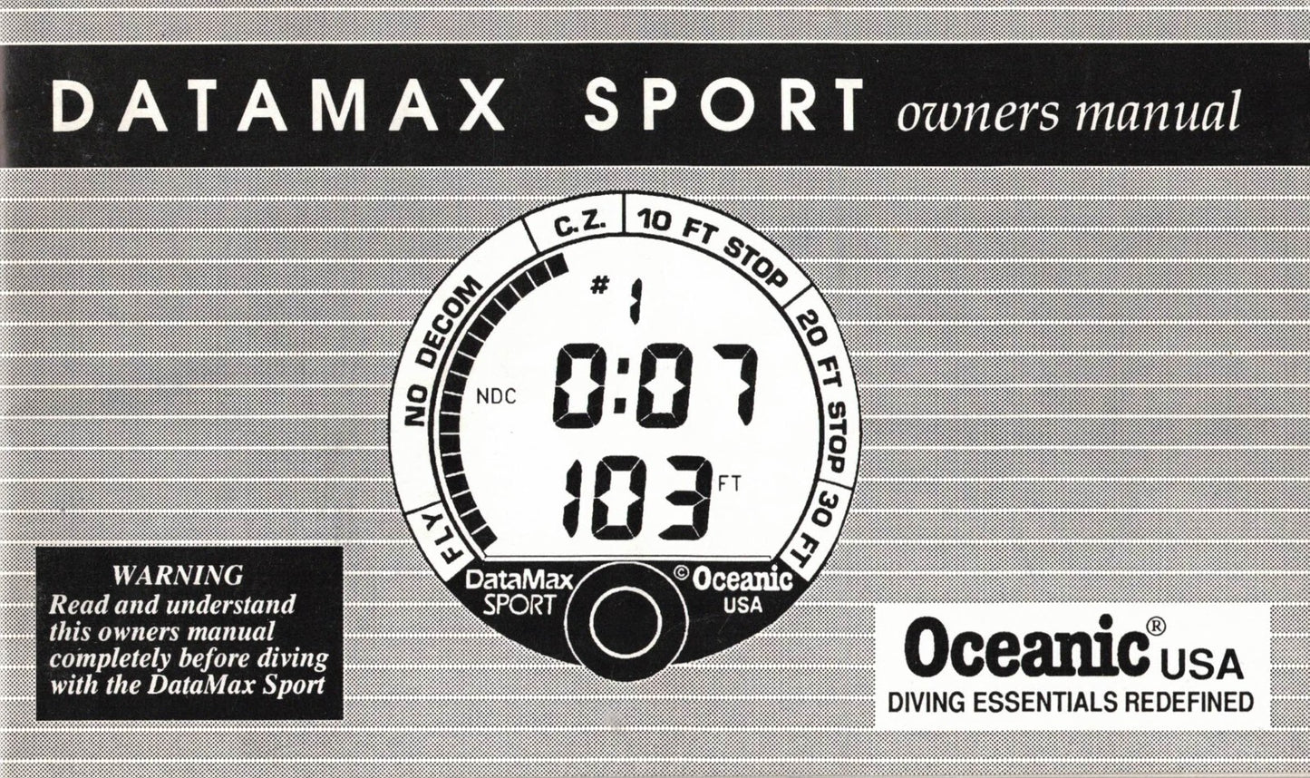 Oceanic Datamax Sport (Black Button) Dive Computer Manual Printed  51 Pages0
