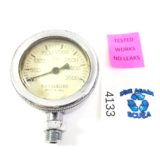 US Cavallero Brass 3500 PSI SPG Submersible Pressure Gauge Scuba Vintage   4133