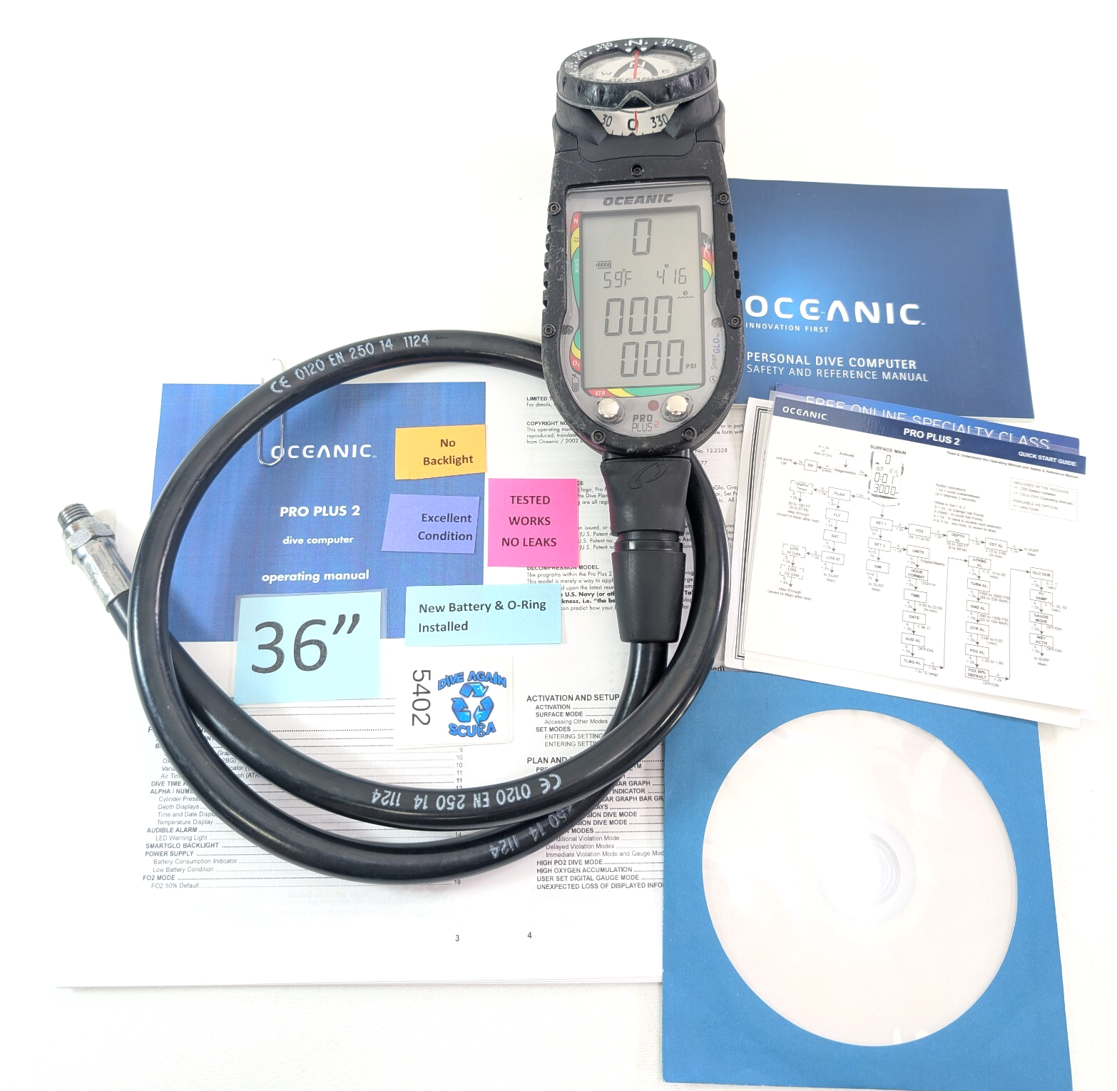 Oceanic Pro Plus 2.1 SCUBA Dive Air Integrated Computer, Compass Air & Nitrox 20