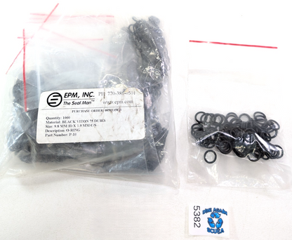 100X Viton O-Rings Seal 9.8mm ID, 1.9mm Cross Section Black 75 Durometer P-100
