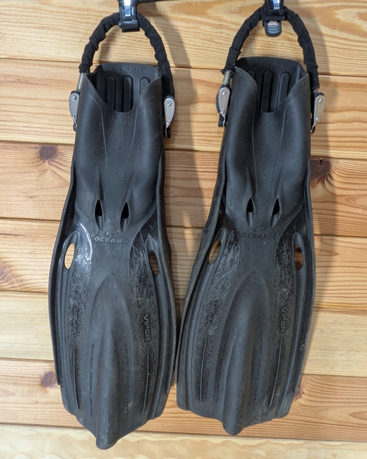 Oceanic Viper Open Heel Dive Snorkel Fins Flippers XL - XS Scuba Spring Straps0