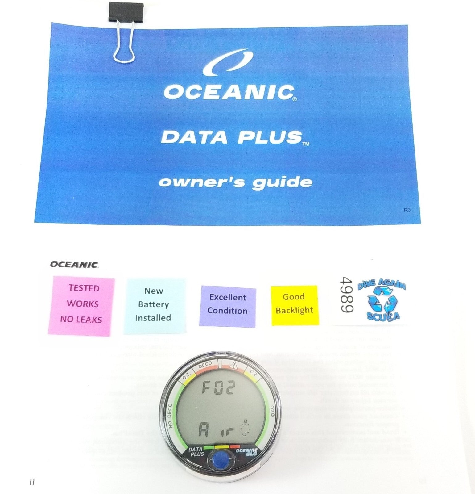 Oceanic Data Plus Air & Nitrox Puck Scuba Dive Computer + Manual EXCELLENT #49890