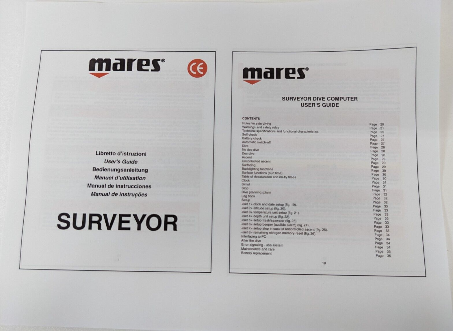 Mares Surveyor Scuba Dive Computer Instruction Manual Printed1