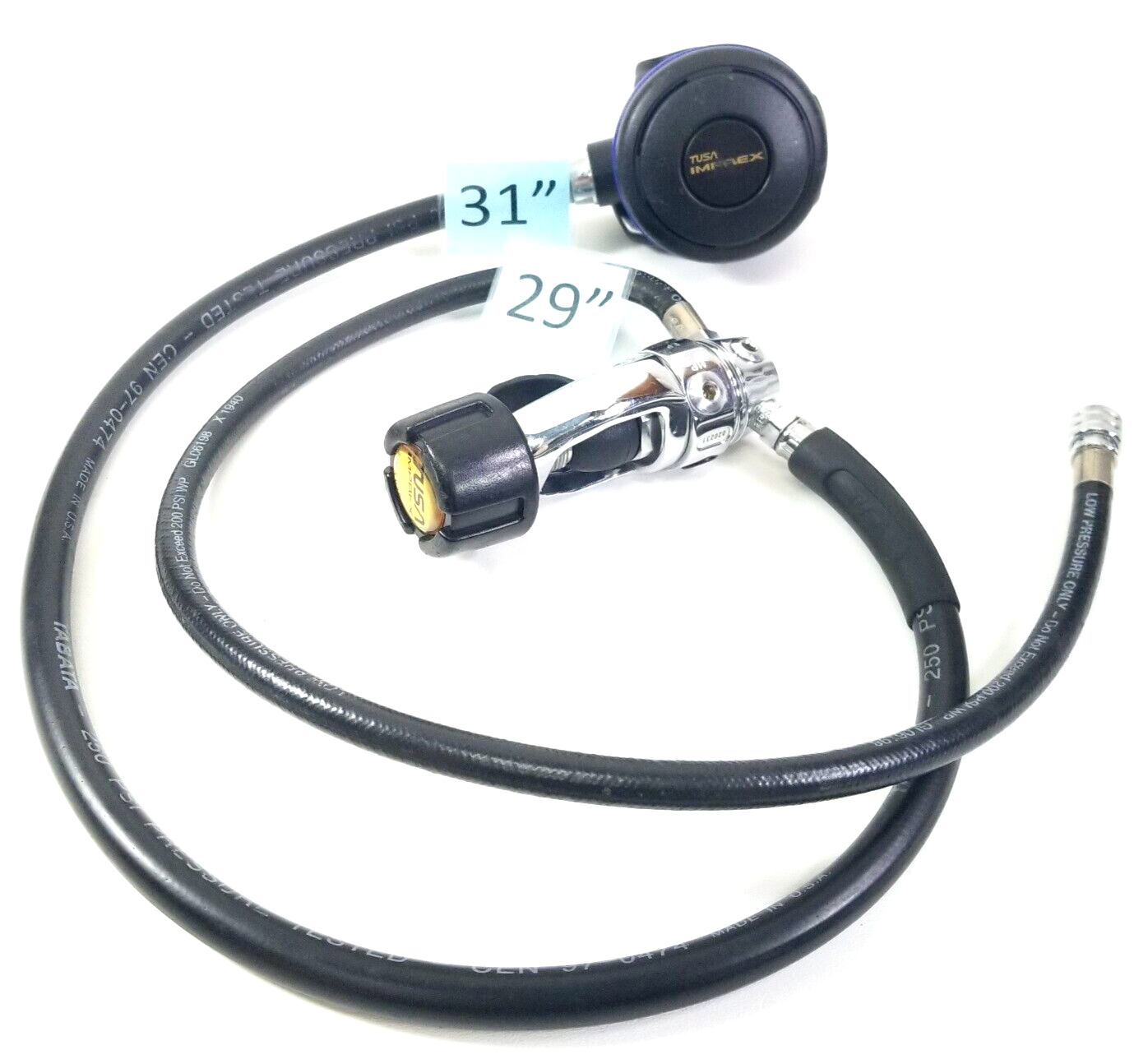 Tusa Imprex Yoke 1st + 2nd Stage Regulator Set SCUBA Diving + Inflator Hose