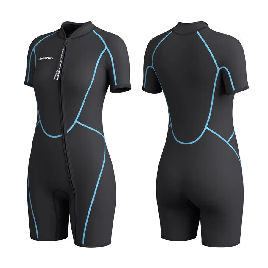 SeaSkin Women's 3mm Shorty Size Large Scuba, Dive, Surf WetSuit Blue / Black0