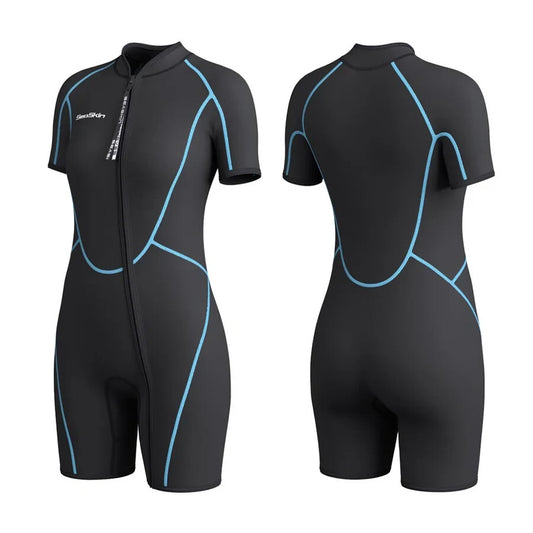 SeaSkin Women's 3mm Shorty Size Large Scuba, Dive, Surf WetSuit Blue / Black0