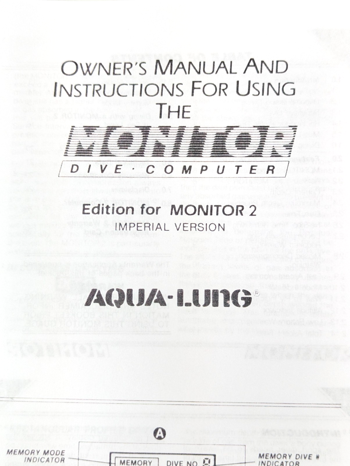 Aqua Lung Monitor 2 Scuba Dive Computer Owners Printed Manual 26 Pages US Divers2