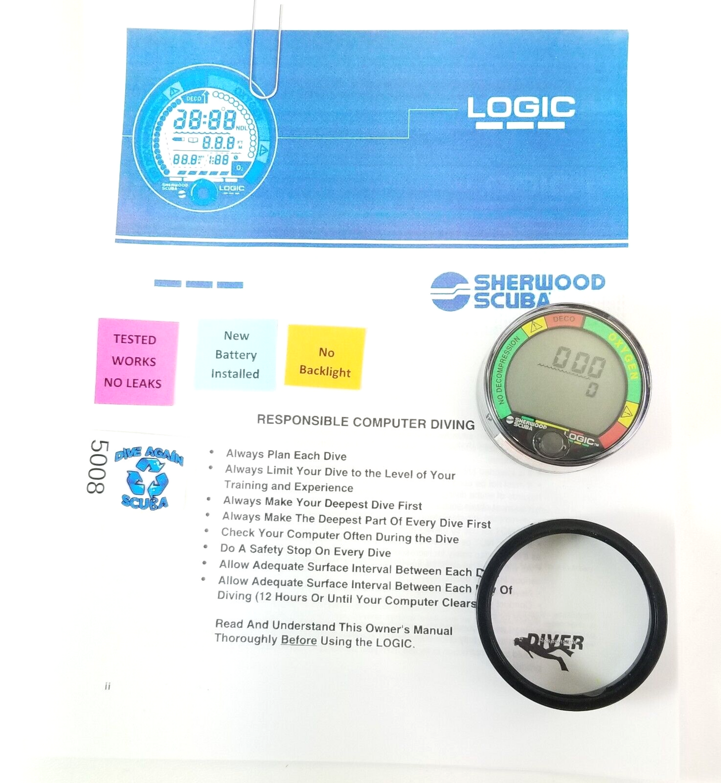 Sherwood Logic Puck Scuba Dive Diving Computer Module Air & Nitrox MINT!   #5008