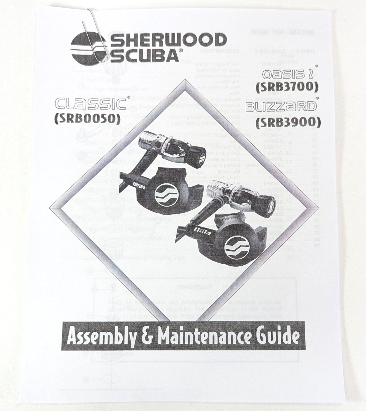 Sherwood Oasis 2 SRB3700 Assembly, Maintenance, Service Repair Manual Scuba Dive1