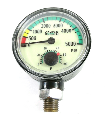 Genesis Sherwood 5000 PSI SPG Submersible Scuba Pressure Gauge w Thermometer 0