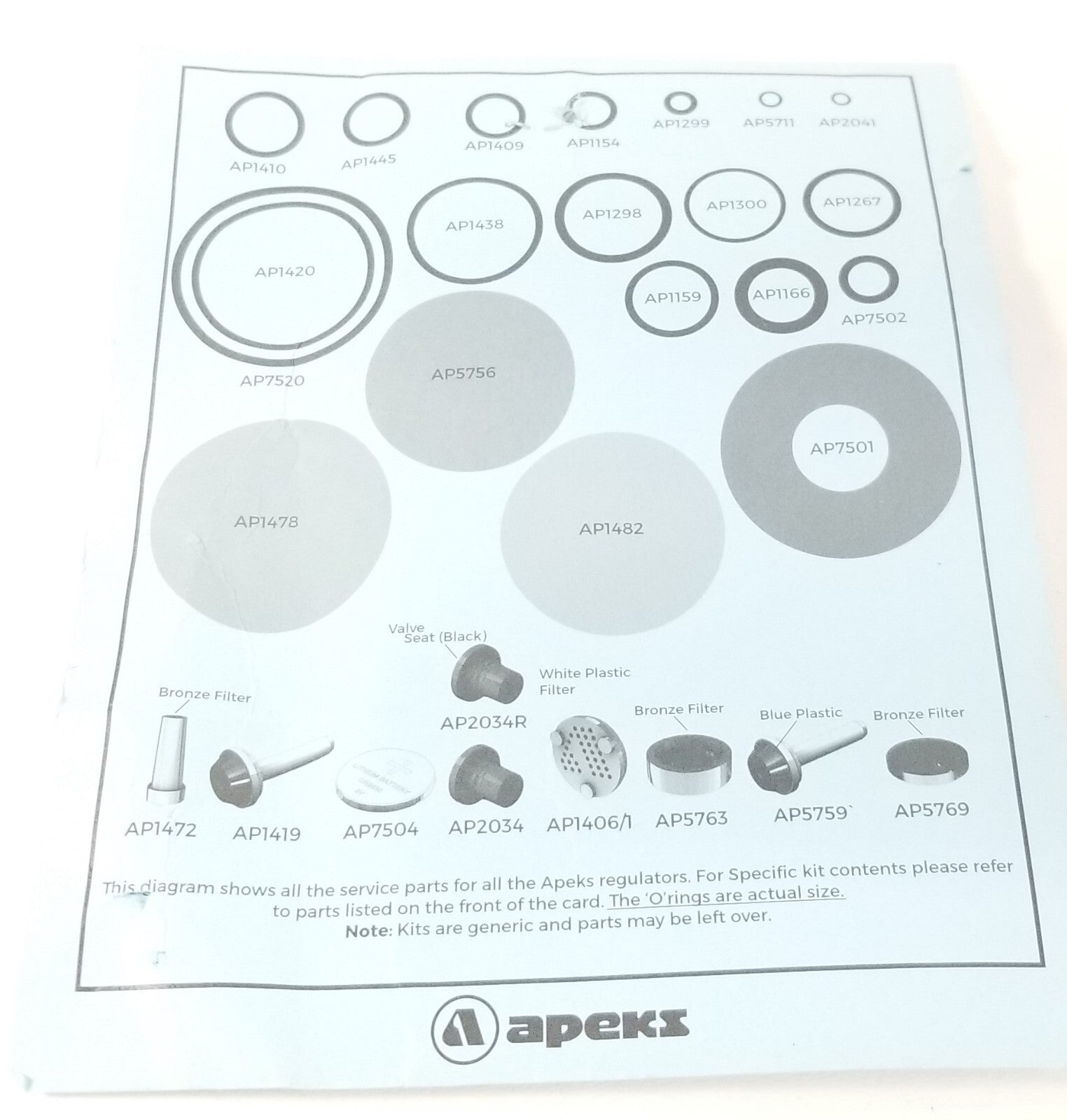 Apeks Flight Service / Rebuild Kit 2nd Stage Scuba Dive Regulator AQA AP02544
