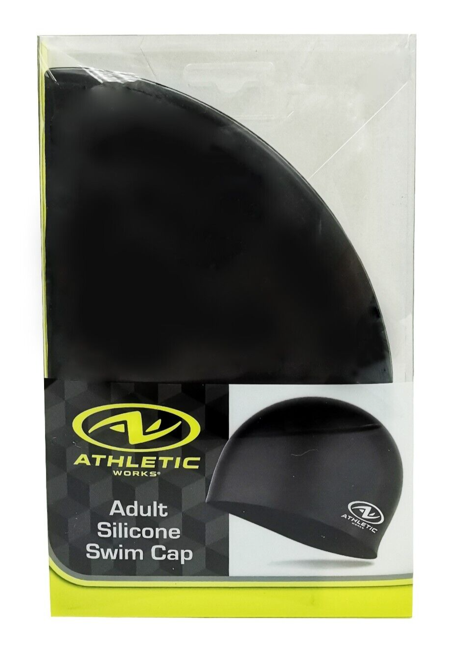 Athletic Works Adult Size Solid Black 100% Silicone Swim Cap New1
