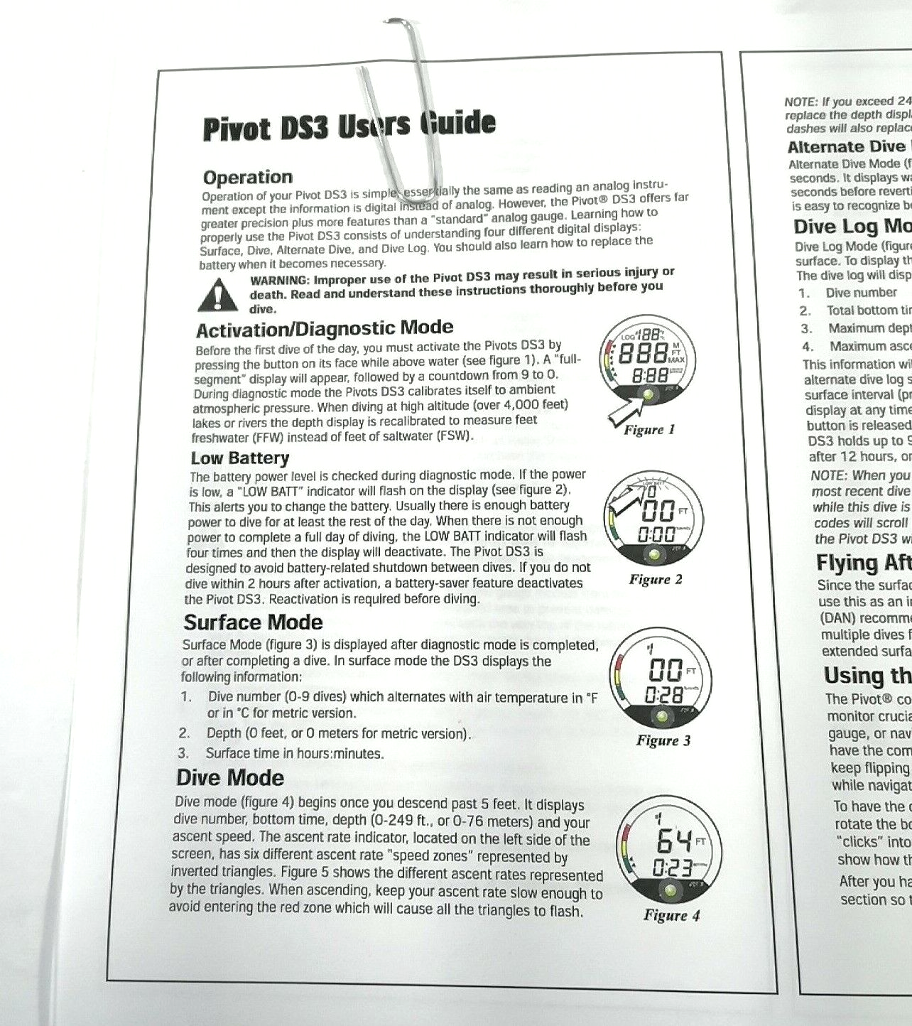Printed Manual Aqua Lung US Divers Pivot DS3 Bottom Timer Scuba Dive Computer0