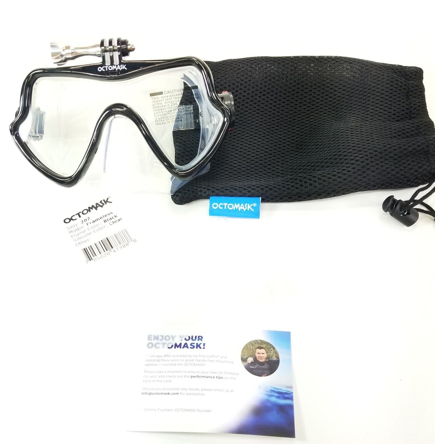 NEW Octomask Frameless Scuba Dive Mask GoPro Hero Camera Mount Black / Clear