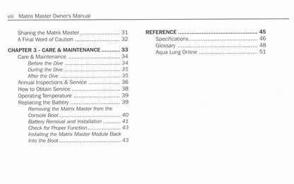 US Divers / Aqua Lung Matrix MASTER Scuba Dive Computer Printed Manual SeaBrite2