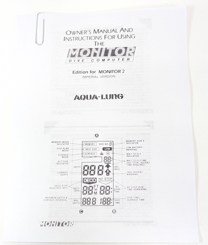 Aqua Lung Monitor 2 Scuba Dive Computer Owners Printed Manual 26 Pages US Divers1