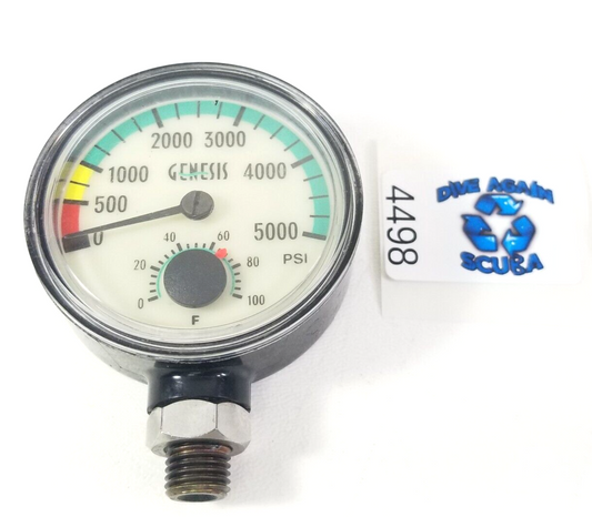 Genesis Sherwood 5000 PSI SPG Submersible Scuba Pressure Gauge w Thermometer