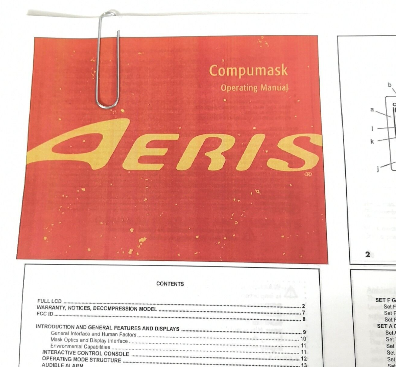 Aeris CompuMask Scuba Dive Wireless Computer Operating Manual Printed Compu Mask2