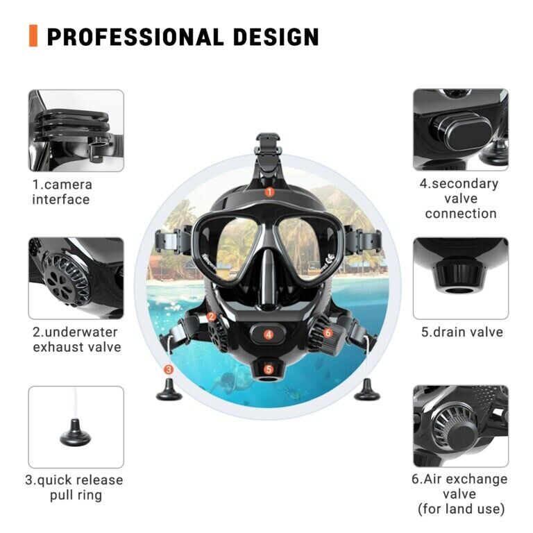 Aqua Lung Full Face Scuba Dive Mask For 2nd Stage Regulators Legend Calypso