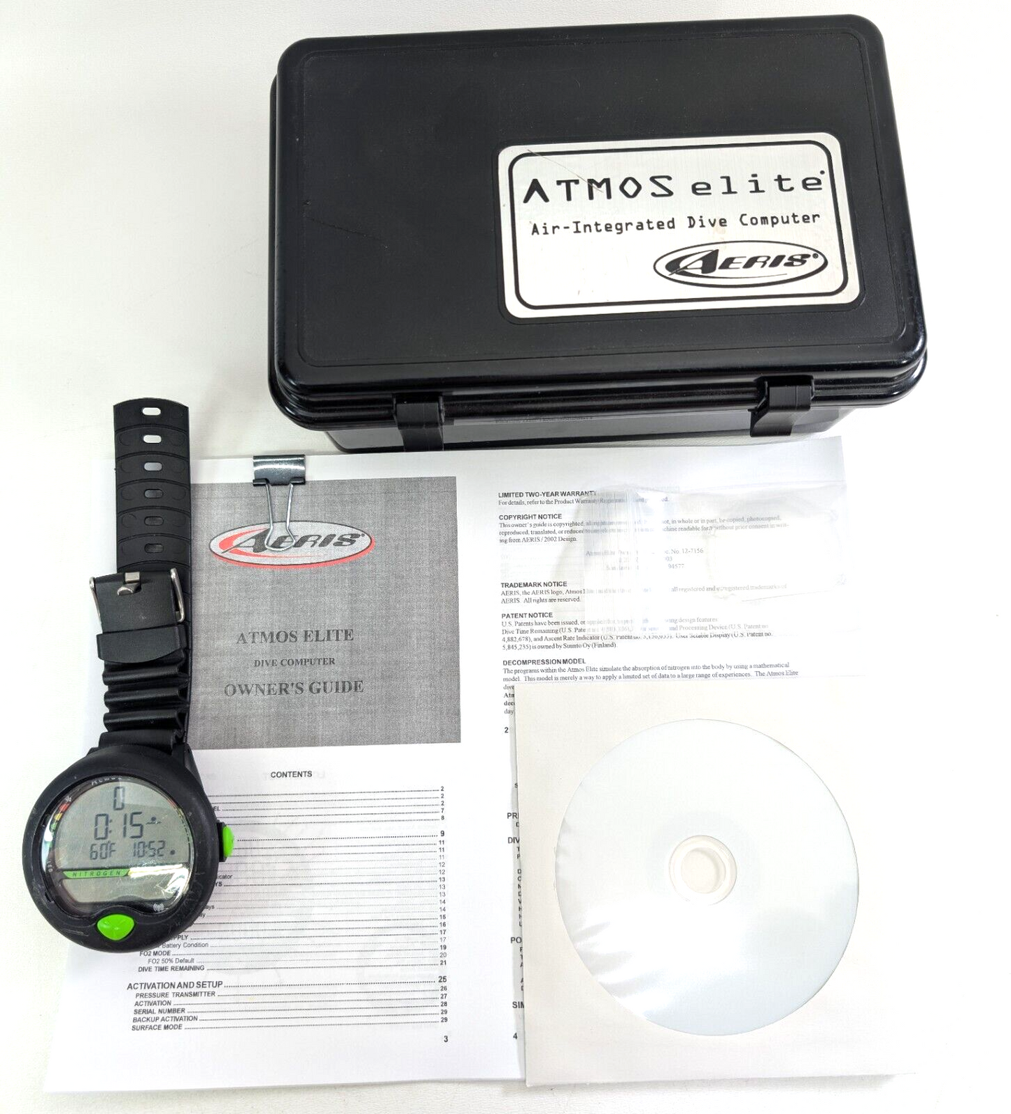 Aeris Atmos Elite Wrist Wireless Hoseless Nitrox Scuba Dive Computer + case 52264