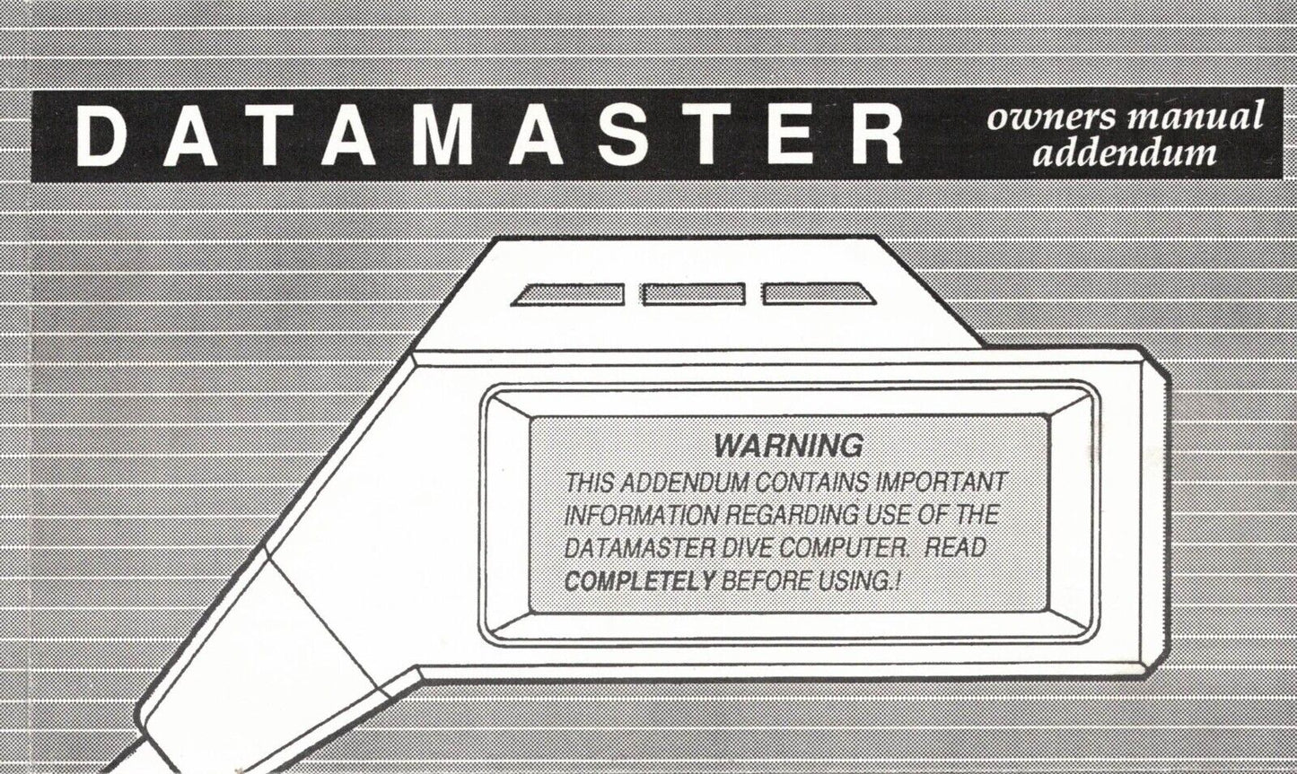 Oceanic DataMaster Scuba Dive Computer Printed Manual