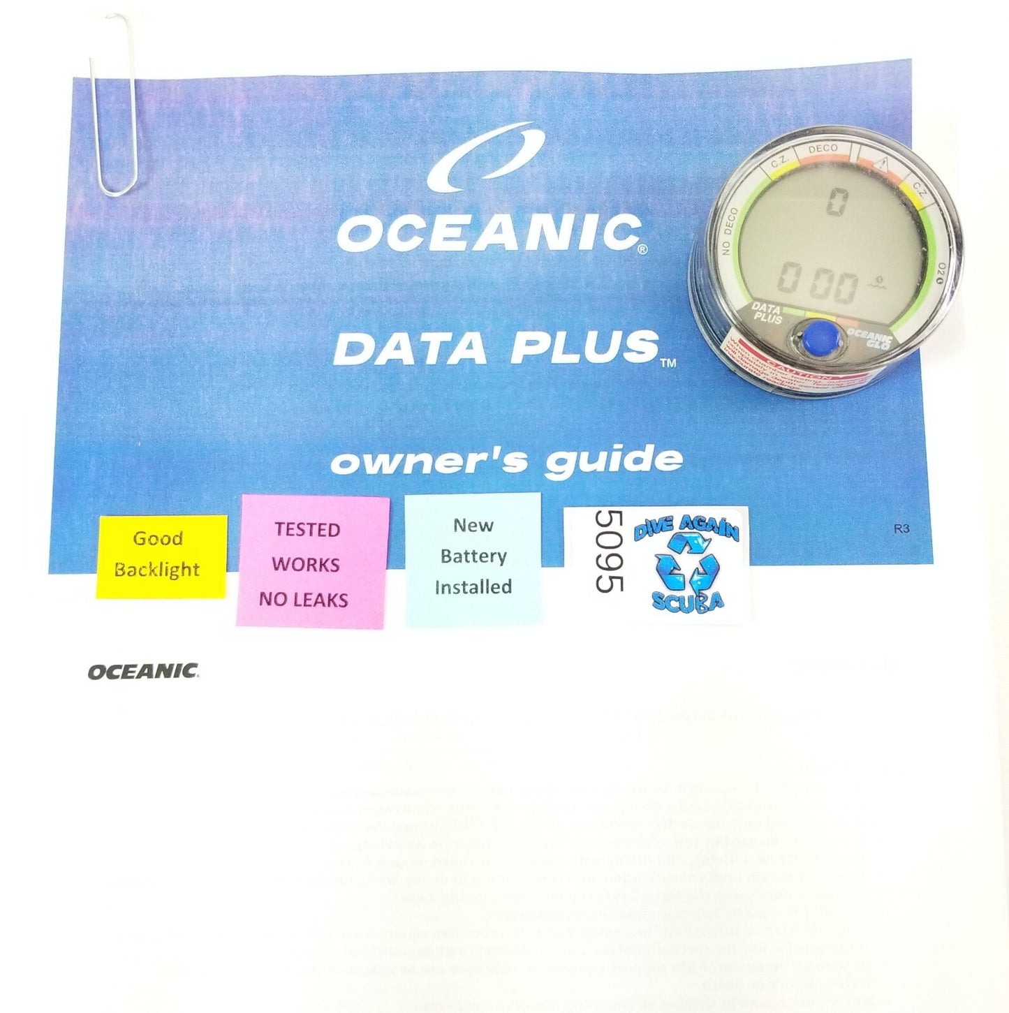 Oceanic Data Plus Air & Nitrox Puck Scuba Dive Computer + Manual EXCELLENT #50952