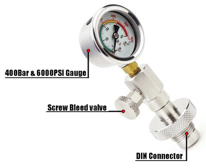 Scuba Dive DIN Tank Cylinder Pressure Checker 6000 PSI - 400 Bar Gauge