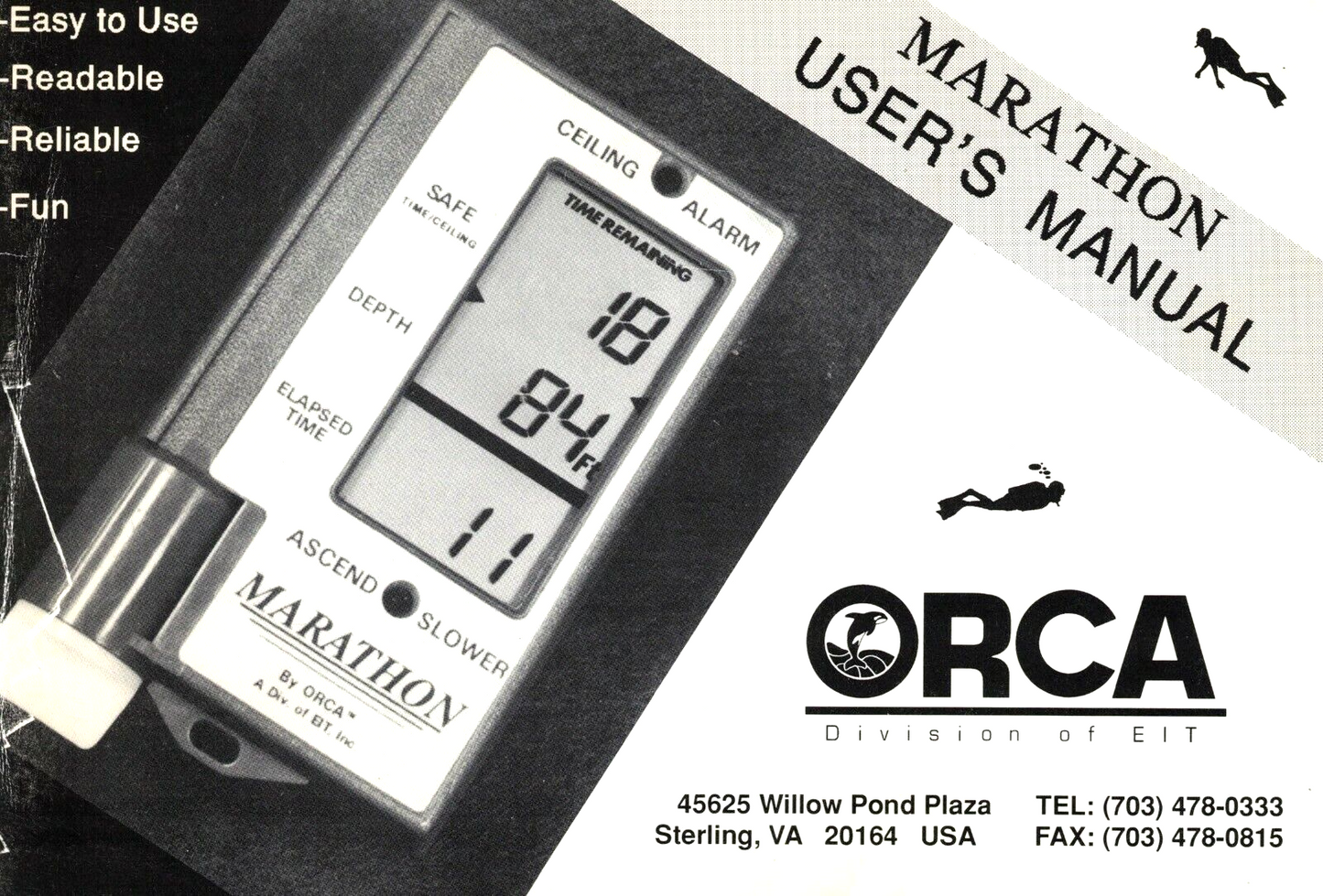 Orca Marathon Scuba Dive Computer Printed Manual US Divers Aqualung Monitor 2 M10