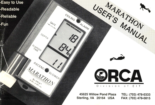 Orca Marathon Scuba Dive Computer Printed Manual US Divers Aqualung Monitor 2 M10