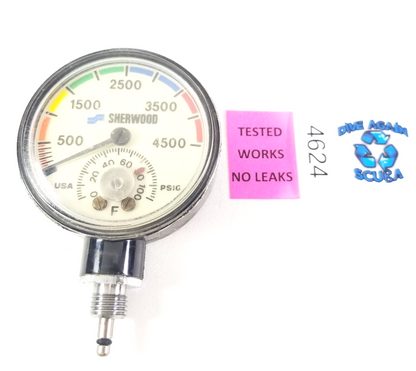 Sherwood 4500 PSI SPG Submersible Scuba Pressure Gauge with Thermometer    #4624