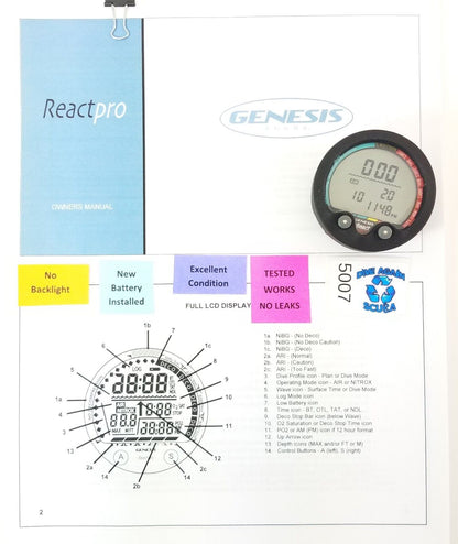 Genesis React Pro Puck Scuba Dive Diving Computer Module Air & Nitrox EXCELLENT!