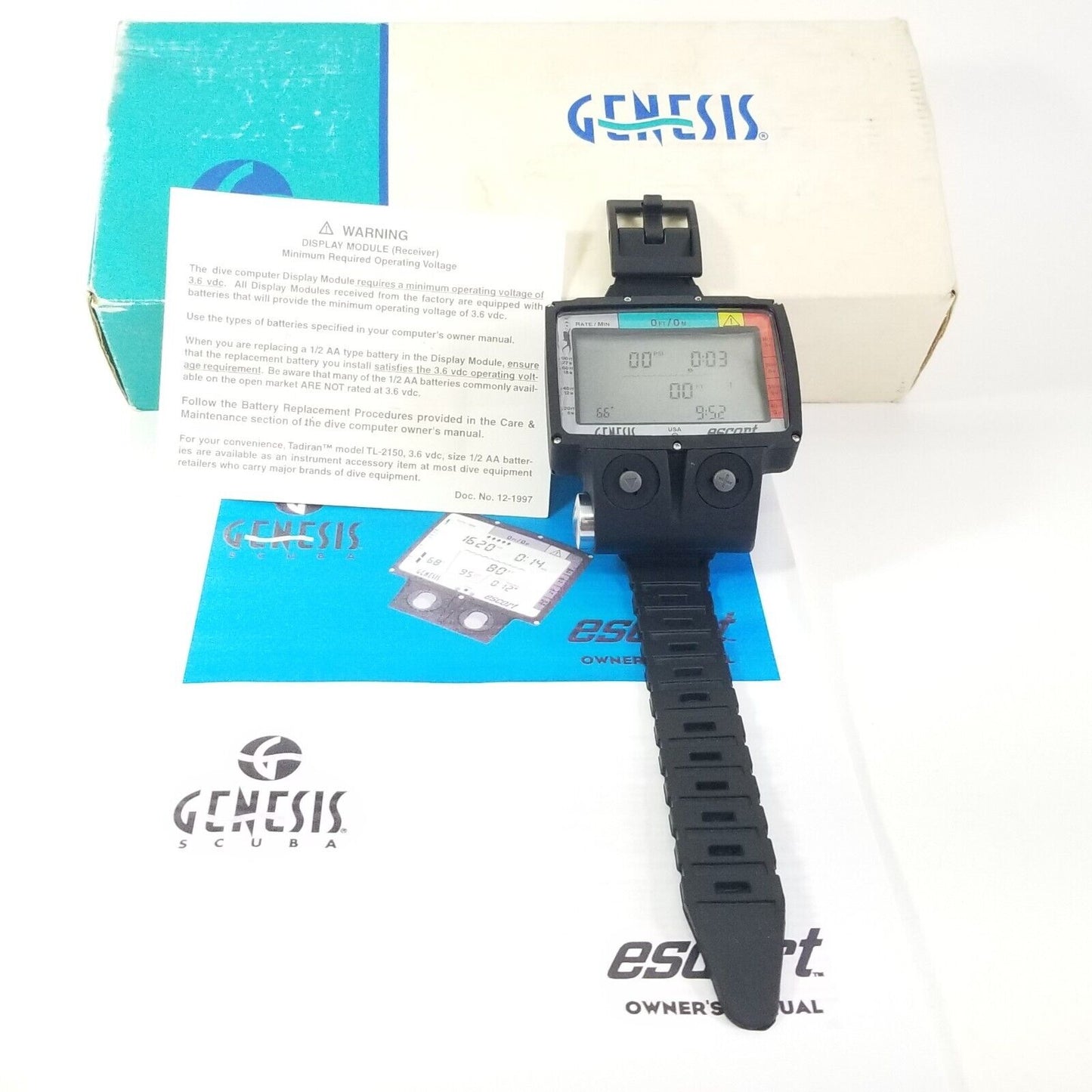 Genesis Escort Wireless / Hoseless Scuba Dive Wrist Computer with Manual 3 Dives