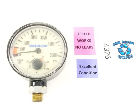 Oceanic 5000 PSI SPG Submersible Pressure Gauge + Thermometer 5,000 Scuba  #4326