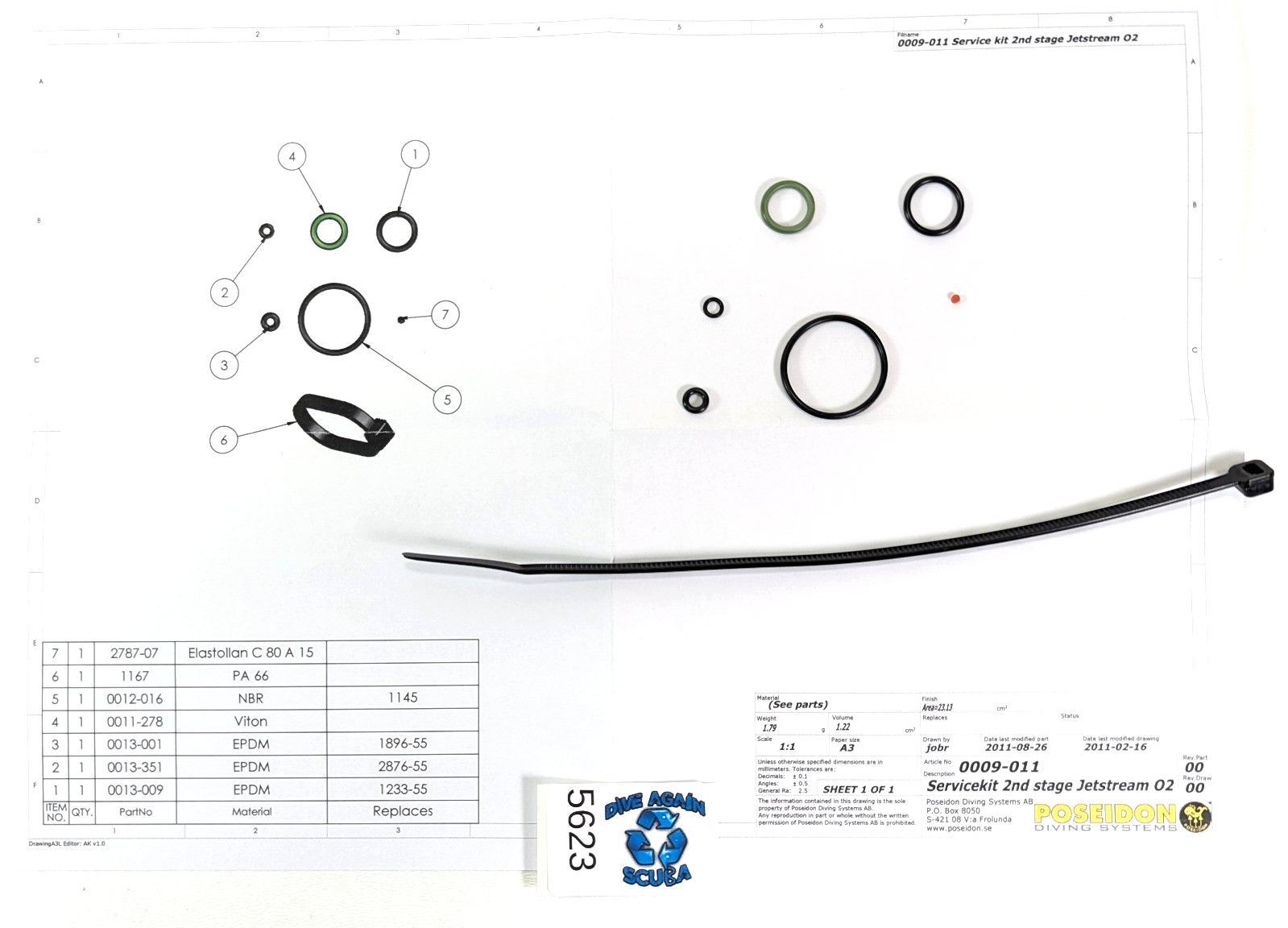 Poseidon Jetstream Service Rebuild Kit 2nd Stage Scuba Dive Regulator 0009-0110