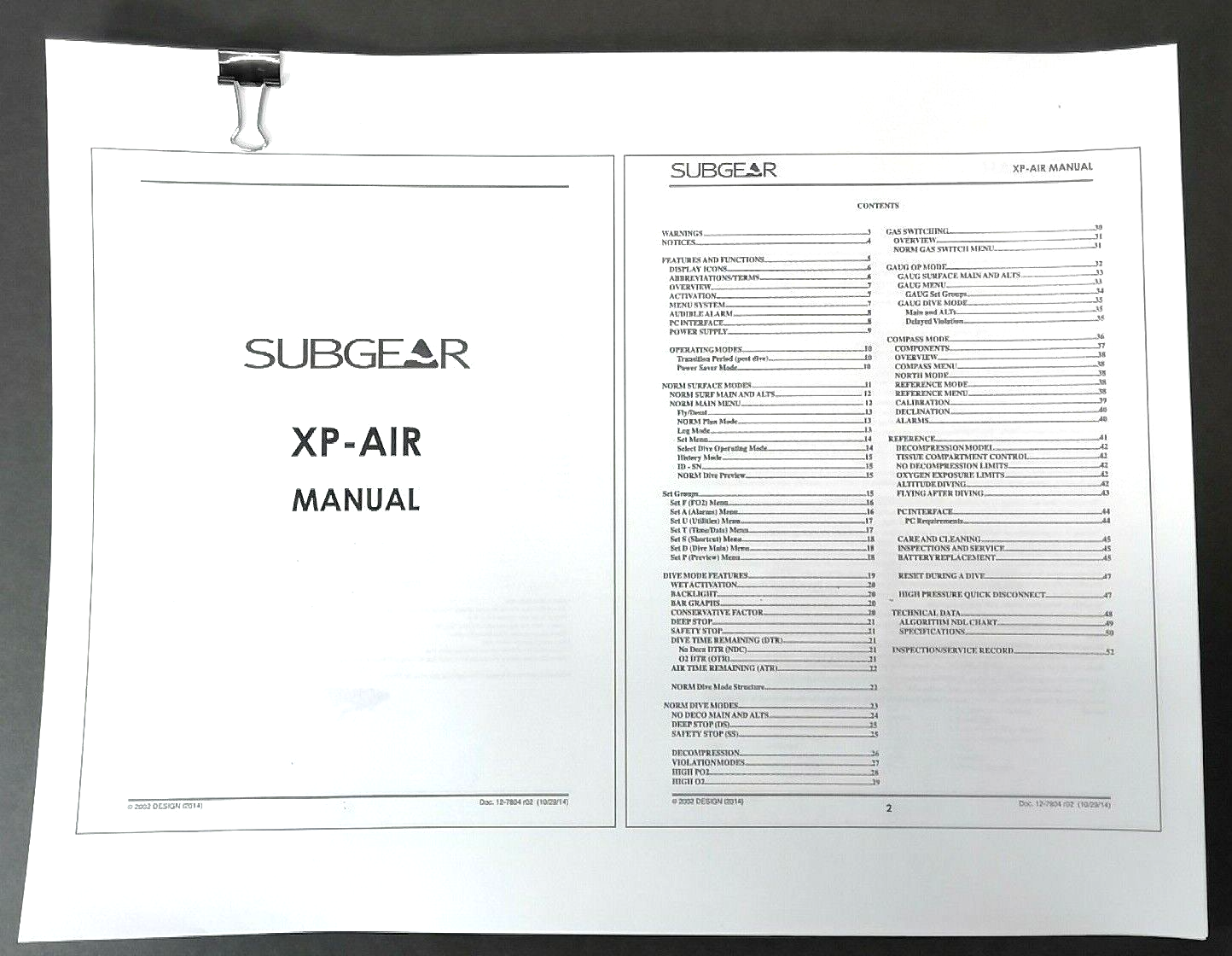 Sub gear / Scubapro XP Air 54 Page Scuba Dive Computer Printed Manual XPA, XPAir1